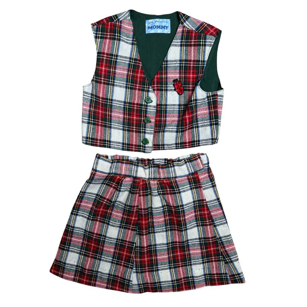 Made With Love By Mommy Handmade Two Piece Plaid Small Girl Vest/Skirt
